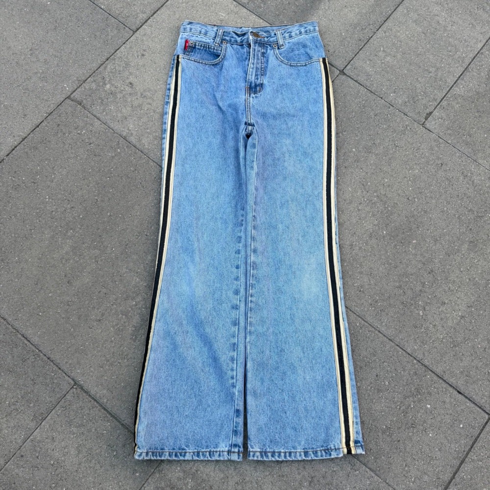 Vintage Outlaw High Waisted Wide Leg Jeans Side Stripe Light Wash USA Made 16